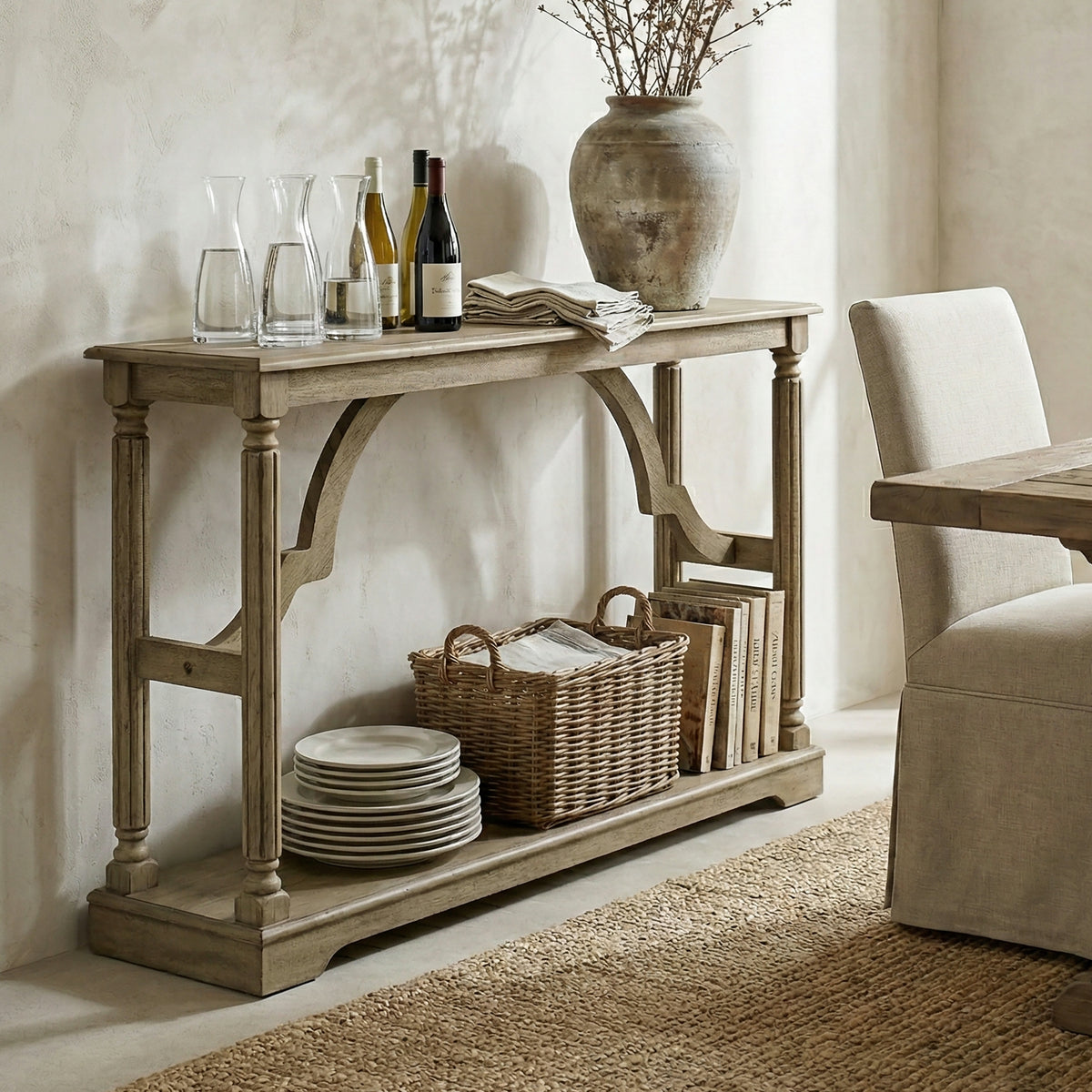Galano 45.9" Solid Wood Console Table with Turned Legs and Storage Shelf