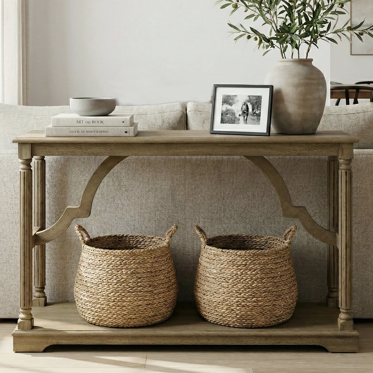 Galano 45.9" Solid Wood Console Table with Turned Legs and Storage Shelf
