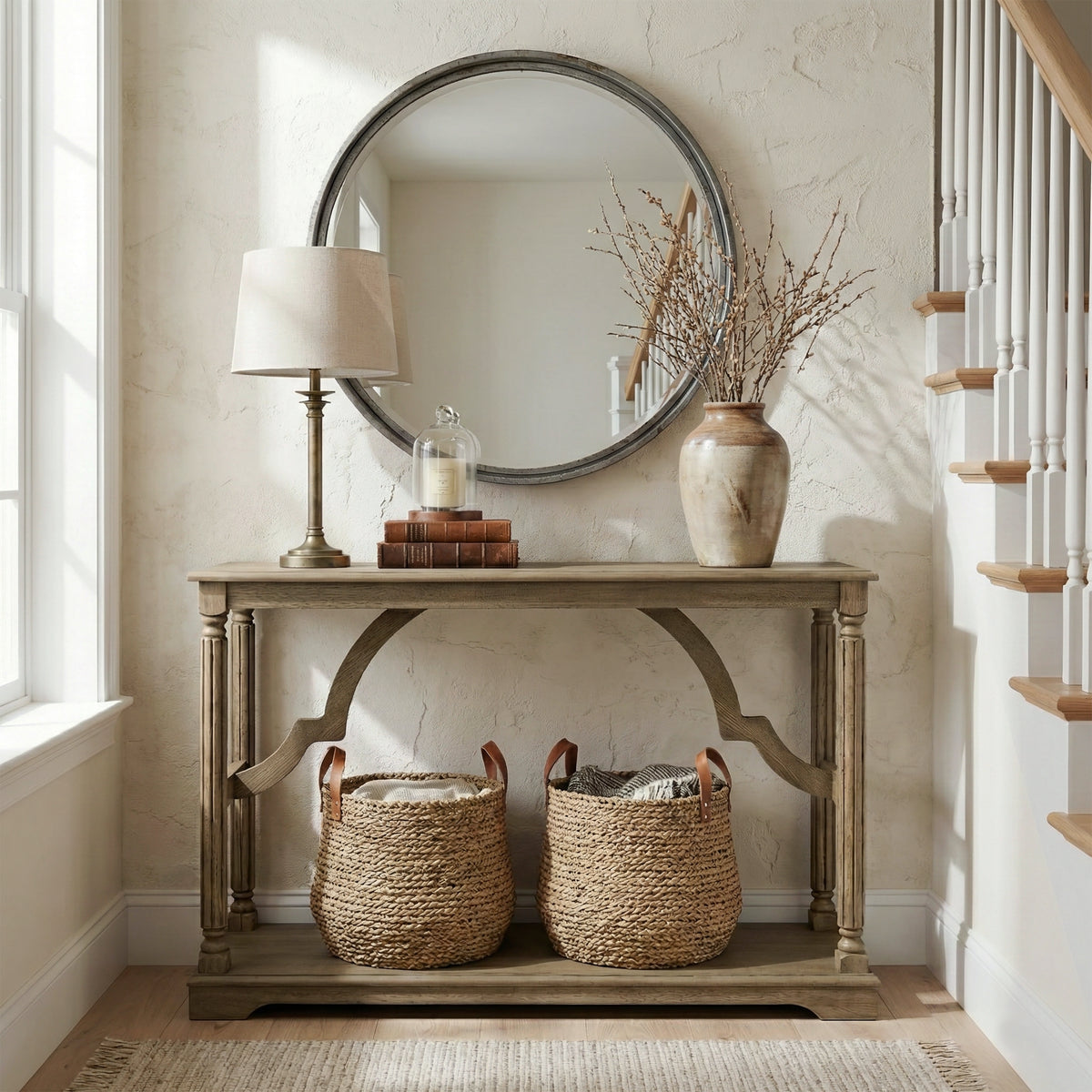 Galano 45.9" Solid Wood Console Table with Turned Legs and Storage Shelf