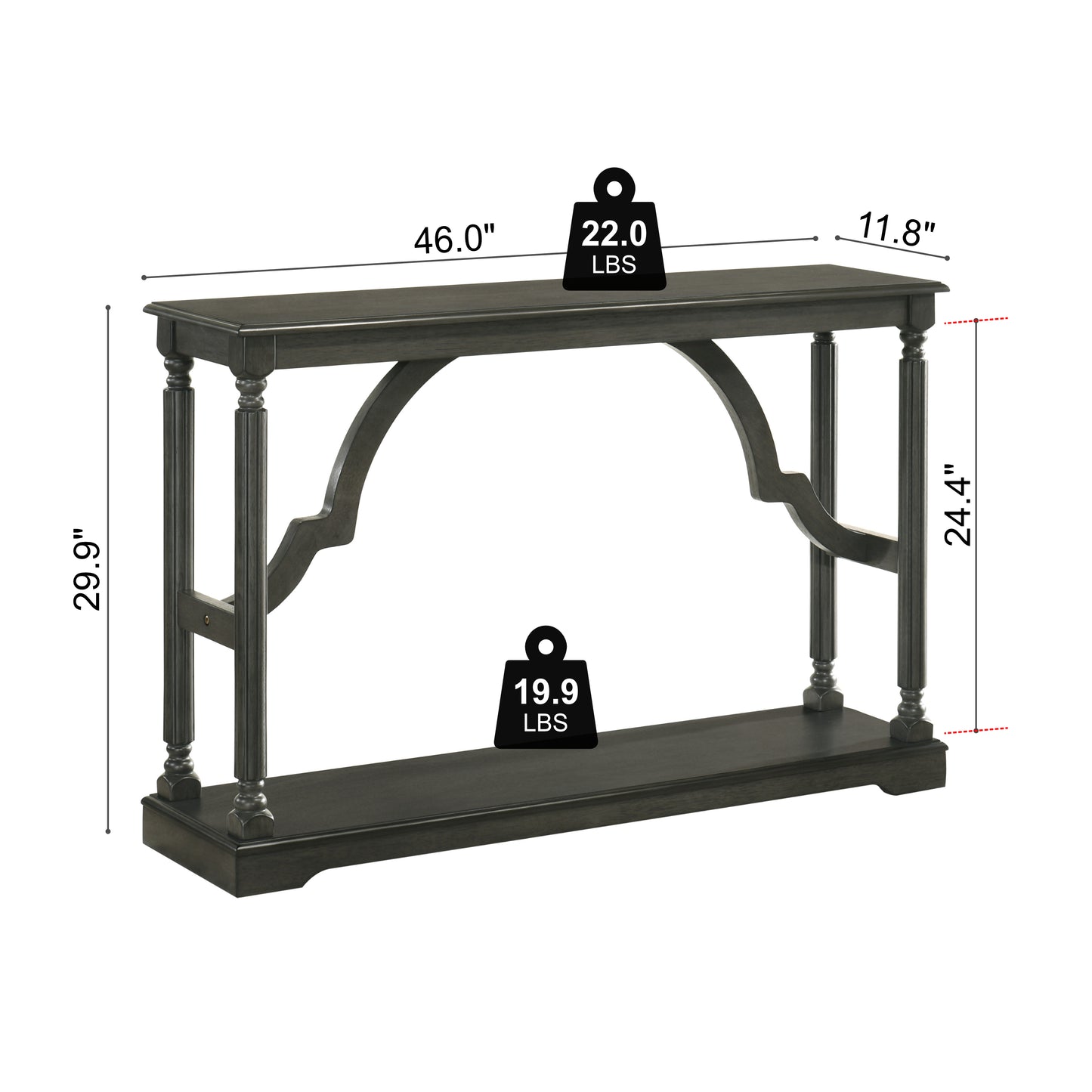 Galano Wood Console Table with Lower Shelf 45.9" W x 11.8" D x 29.9" H