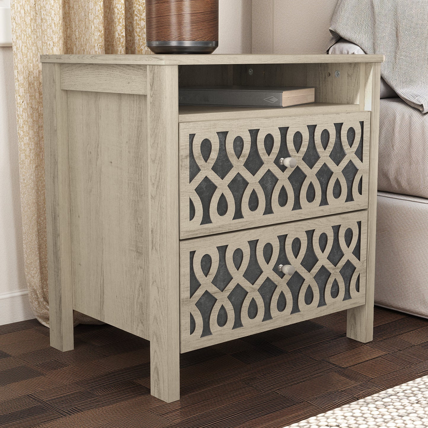 Galano Modern 2-Drawer Nightstands with Open Storage 20.9" W × 15.7" D × 22.7" H