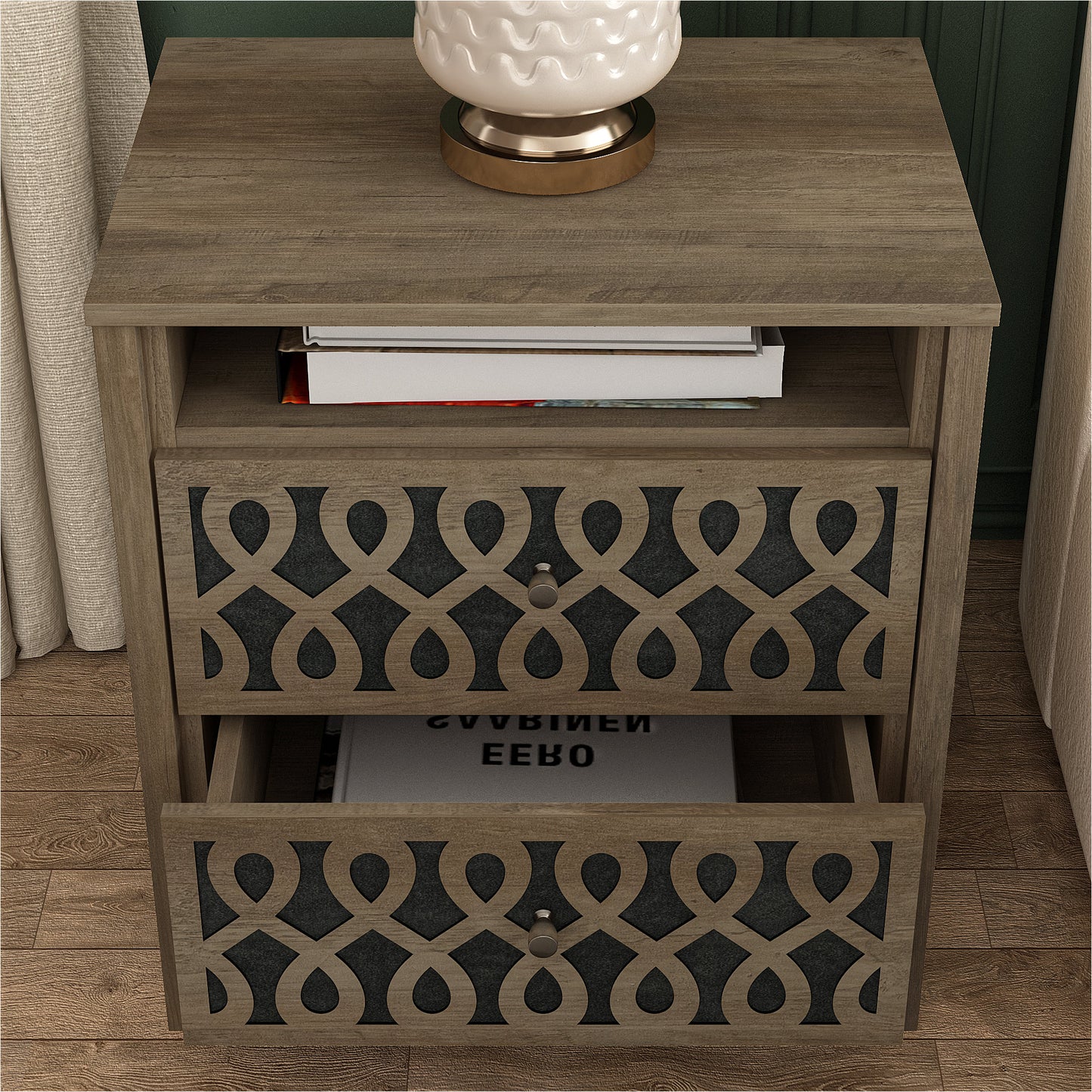 Galano Modern 2-Drawer Nightstands with Open Storage 20.9" W × 15.7" D × 22.7" H