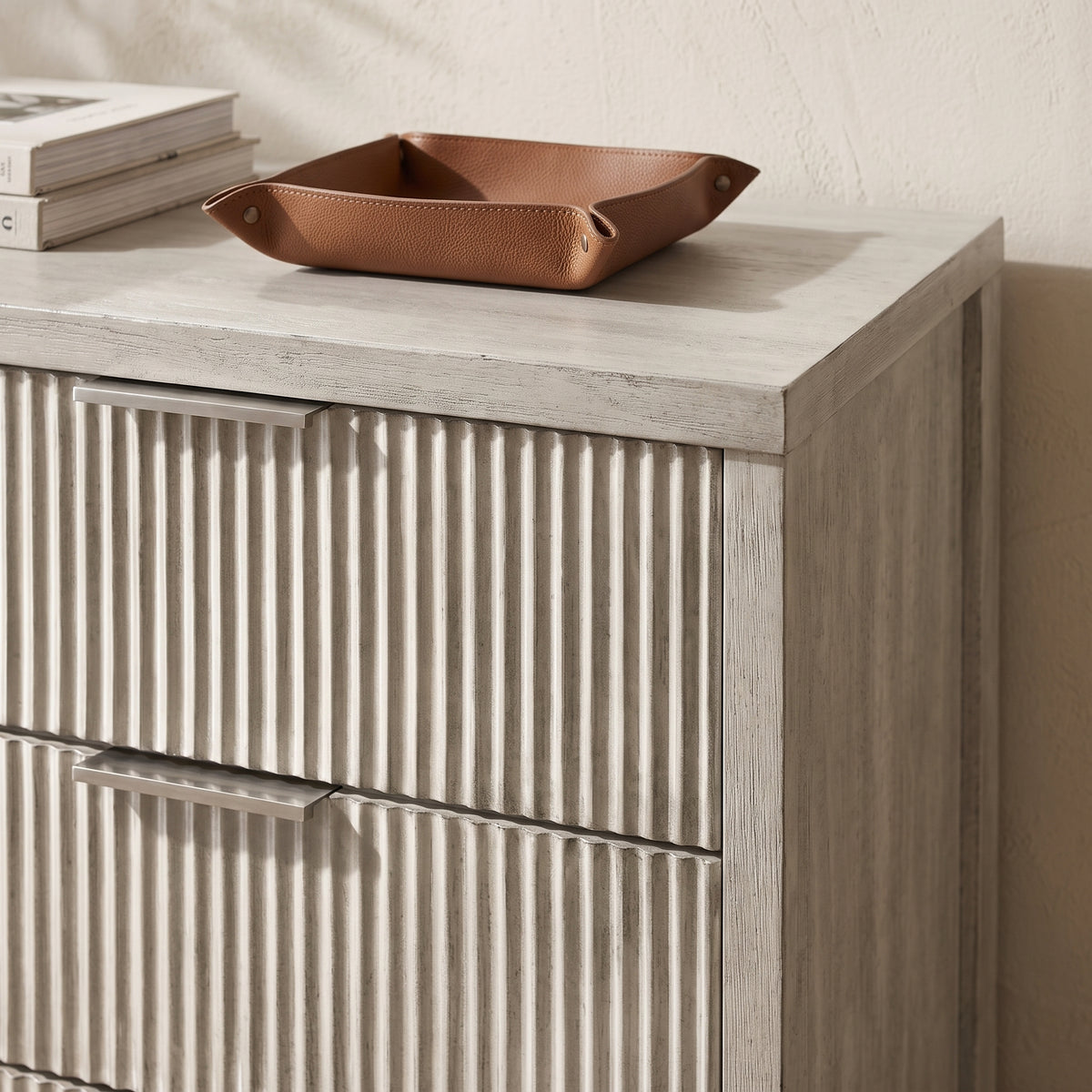 Galano 54.8" Wide Mid-Century Modern 6 Drawer Dresser with Fluted Fronts and Solid Wood Feet