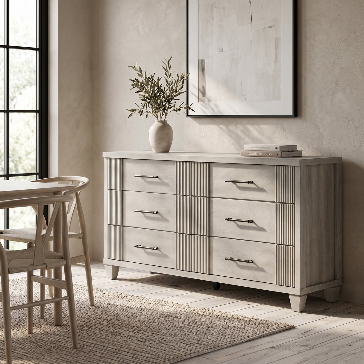 Galano 54.8" W Mid-Century Modern 6 Drawer Dresser with Fluted Fronts and Solid Wood Feet
