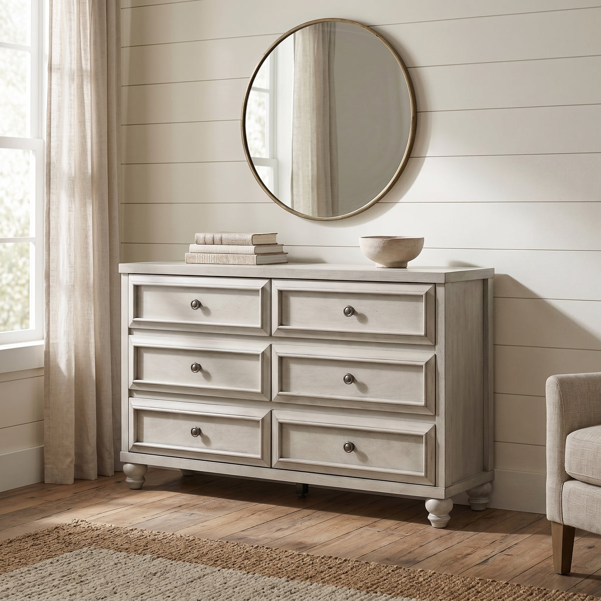 Galano 54.8" W Traditional 6 Drawer Double Dresser with Solid Wood Bun Feet and Interlocking Drawers