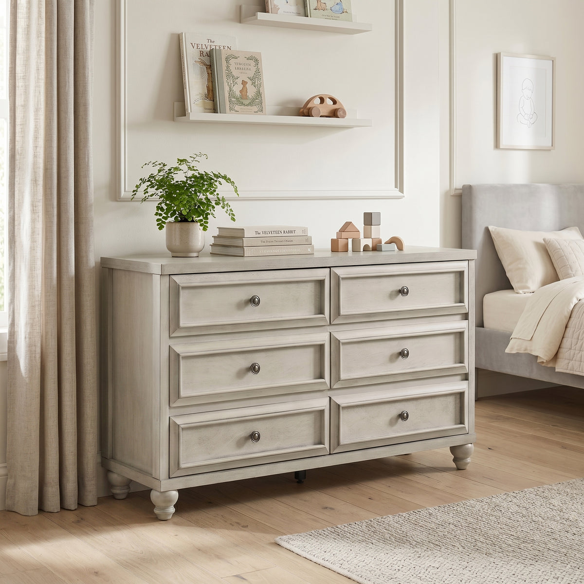 Galano 54.8" W Traditional 6 Drawer Double Dresser with Solid Wood Bun Feet and Interlocking Drawers