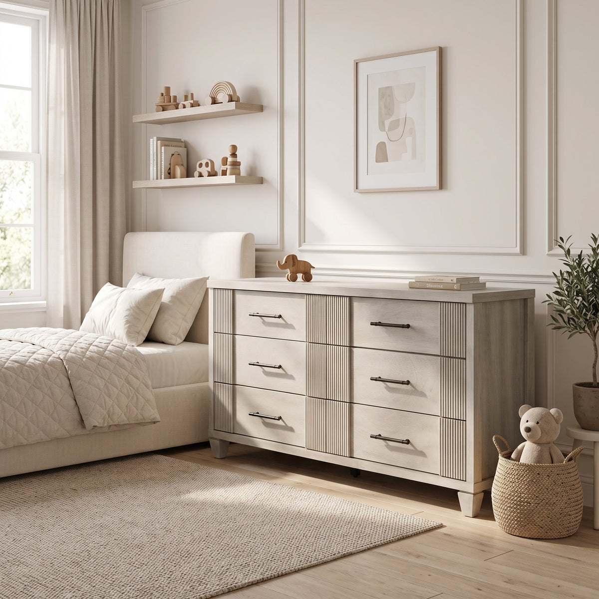 Galano 54.8" W Mid-Century Modern 6 Drawer Dresser with Fluted Fronts and Solid Wood Feet