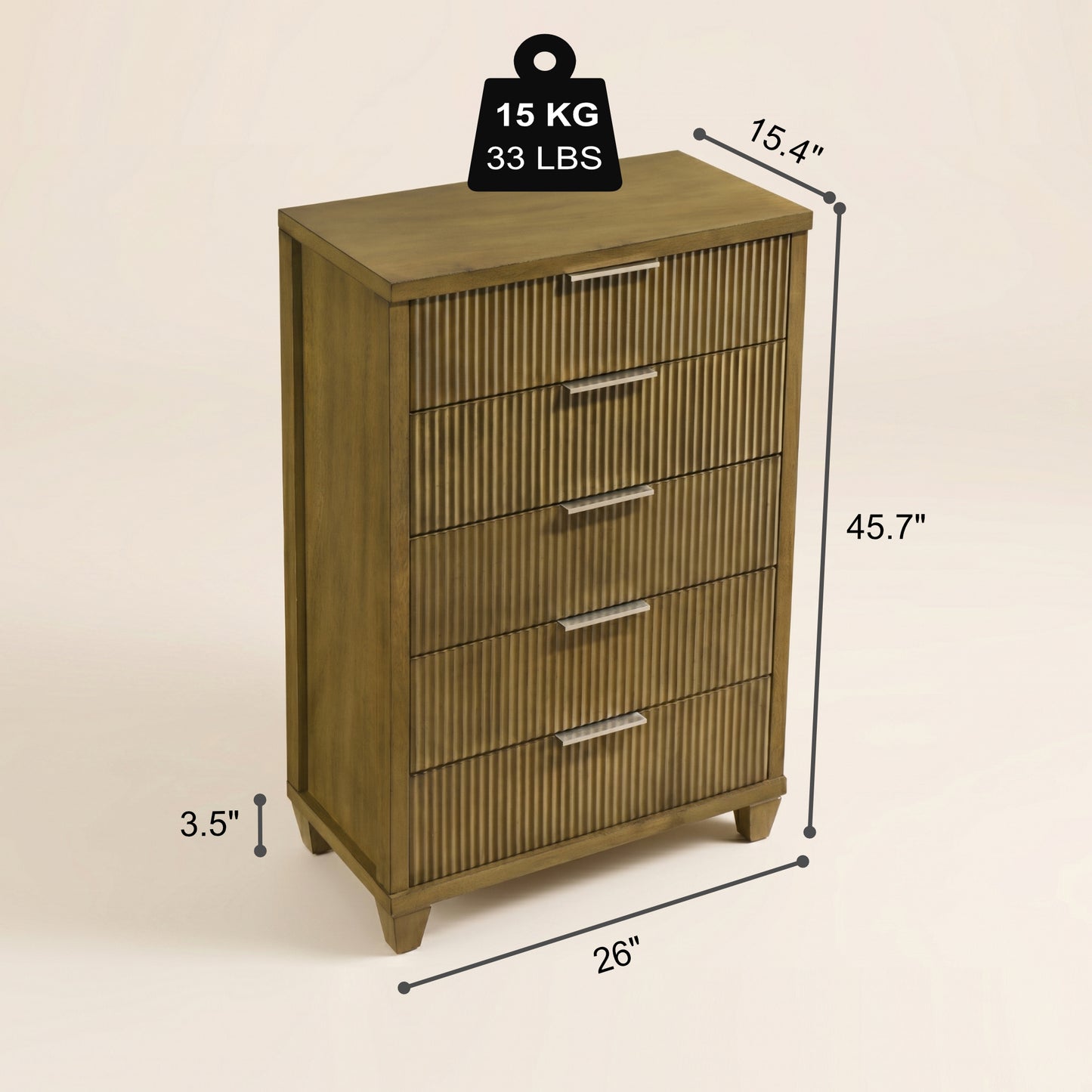 GALANO 5-Drawer Chest, Mid-Century Modern, 28.7" Wide