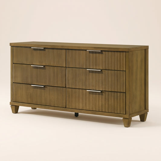 GALANO 6-Drawer Dresser, 54.8" Wide, Mid-Century Fluted Fronts, 1 Dresser