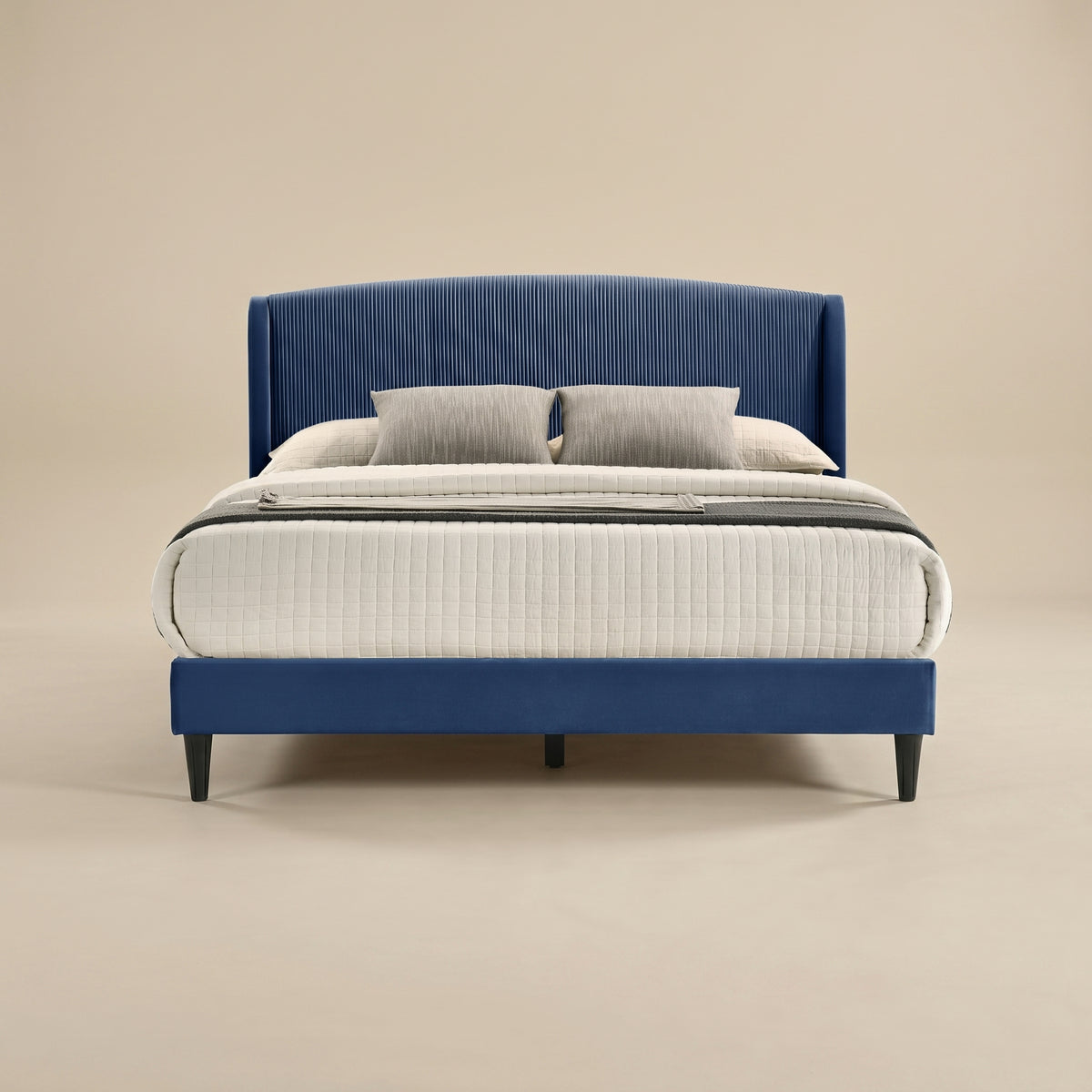 GALANO Queen Upholstered Platform Bed with Curved Headboard