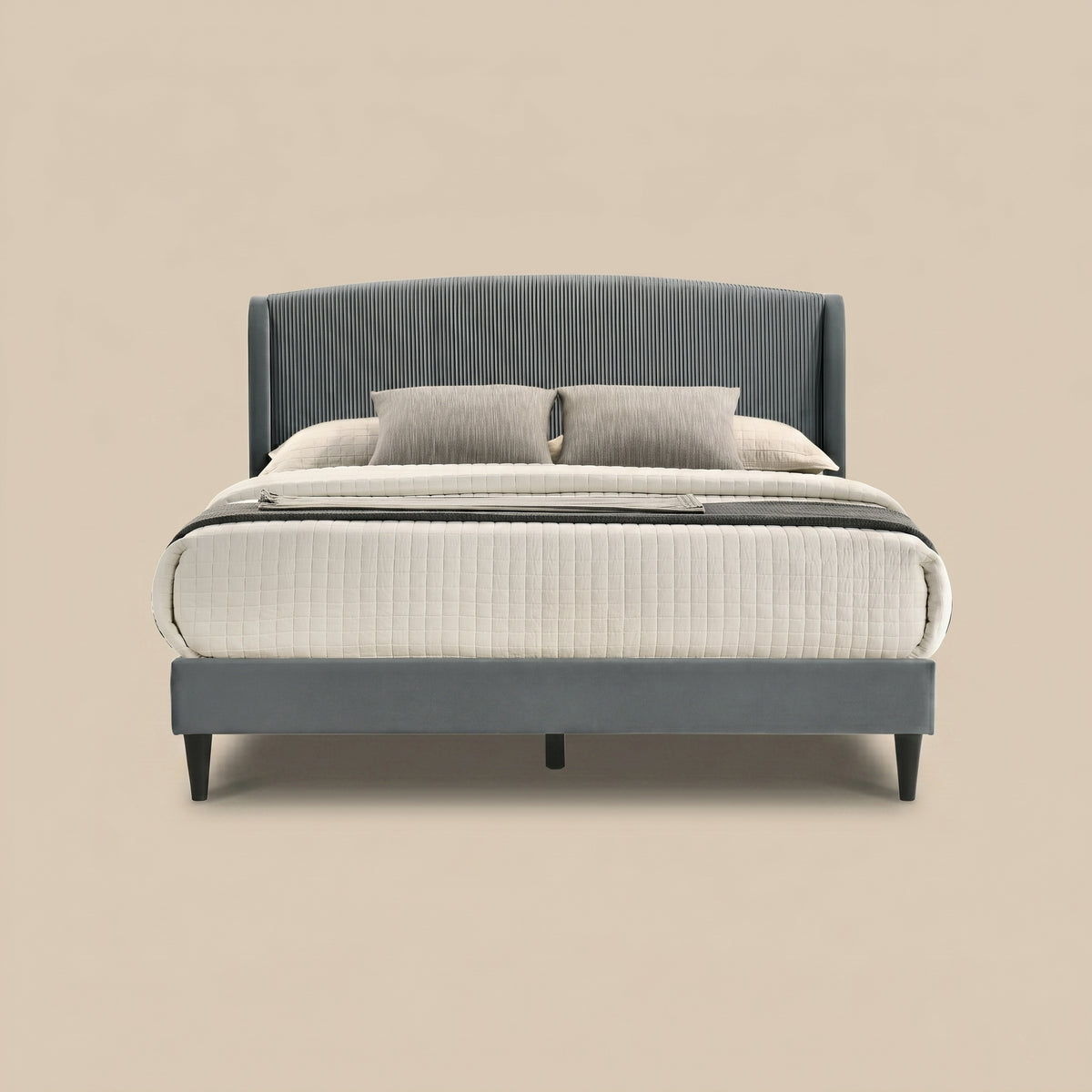 GALANO Queen Upholstered Platform Bed with Curved Headboard