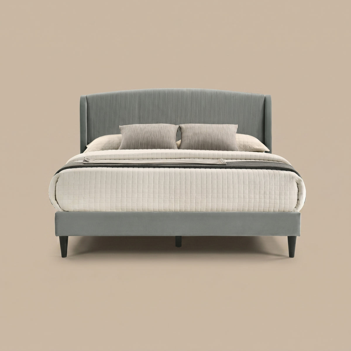 GALANO Queen Upholstered Platform Bed with Curved Headboard
