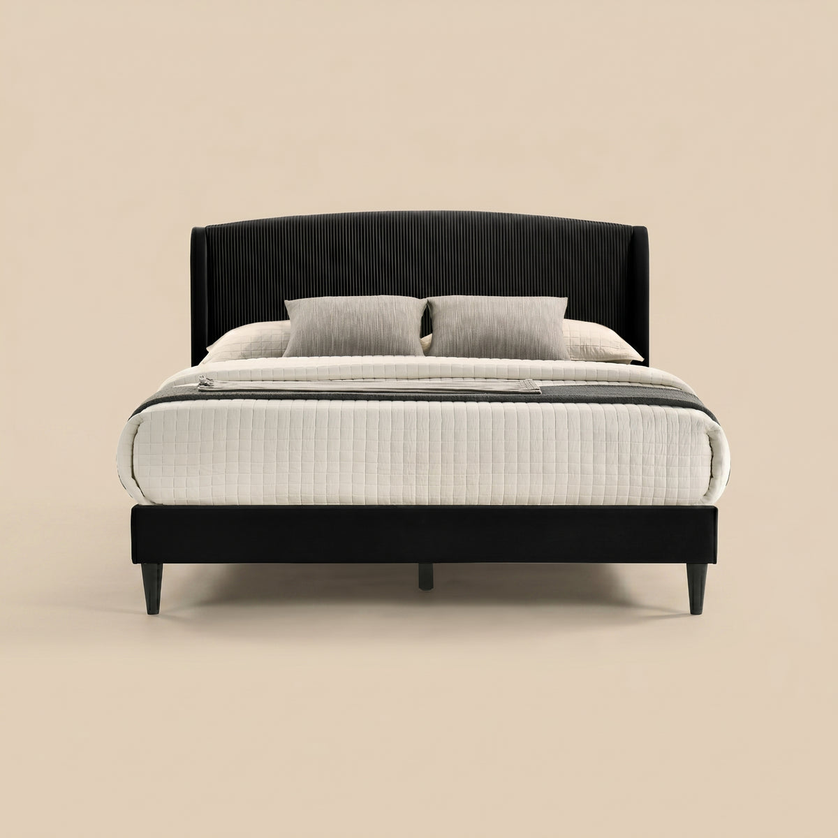 GALANO Queen Upholstered Platform Bed with Curved Headboard