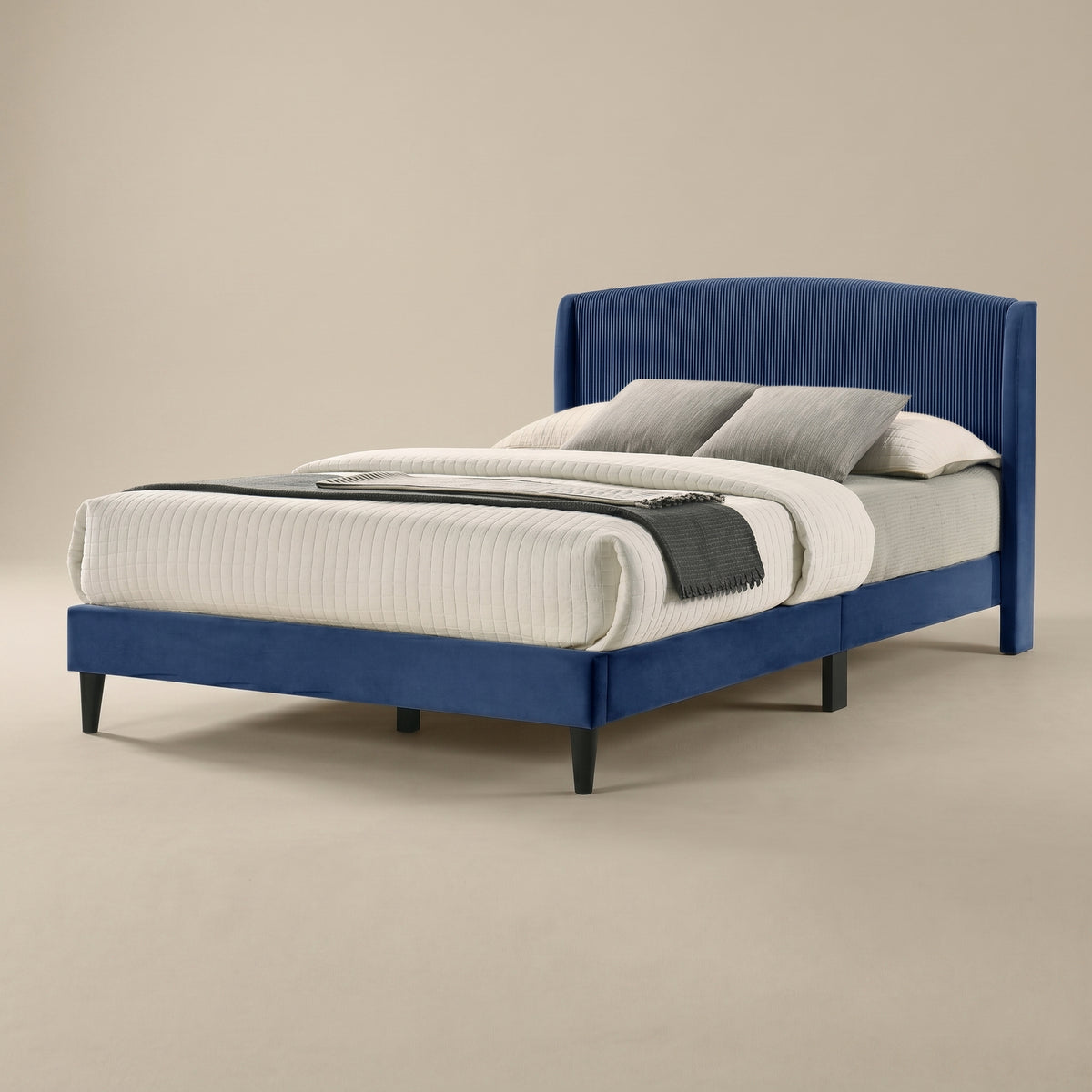 GALANO Queen Upholstered Platform Bed with Curved Headboard