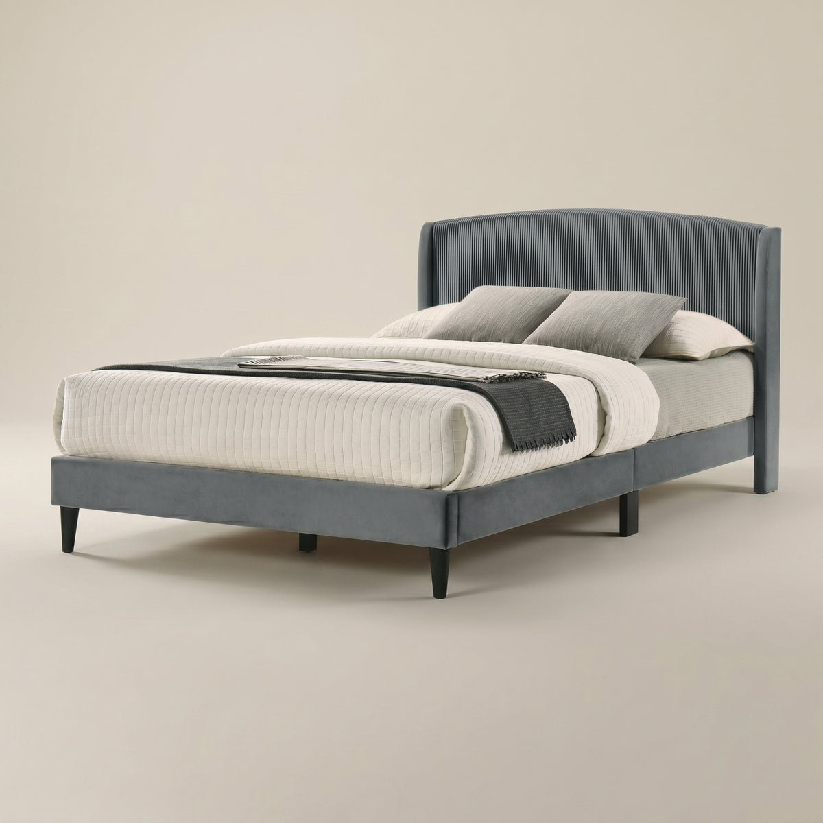 GALANO Queen Upholstered Platform Bed with Curved Headboard