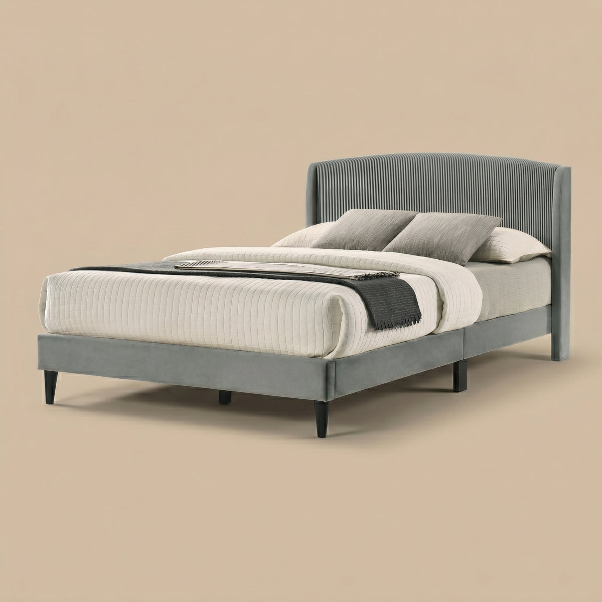 GALANO Queen Upholstered Platform Bed with Curved Headboard