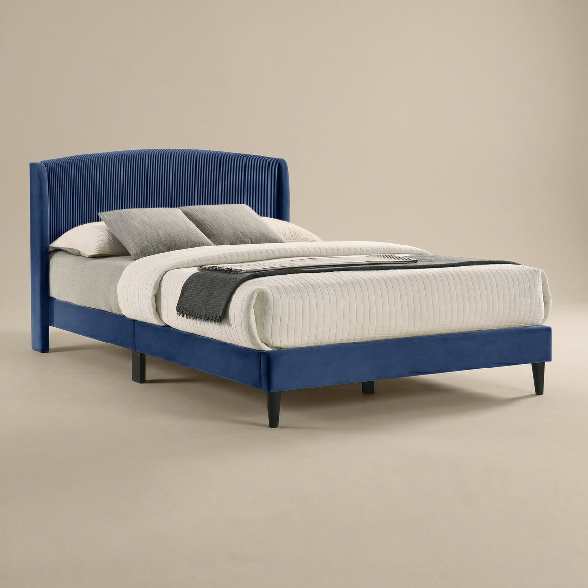 GALANO Queen Upholstered Platform Bed with Curved Headboard