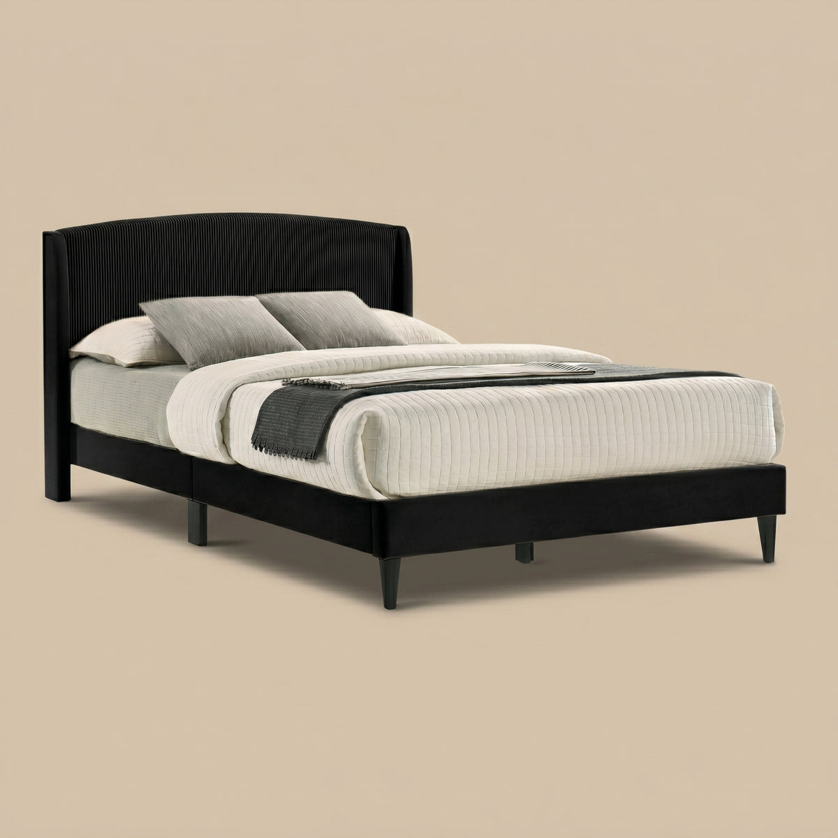 GALANO Queen Upholstered Platform Bed with Curved Headboard