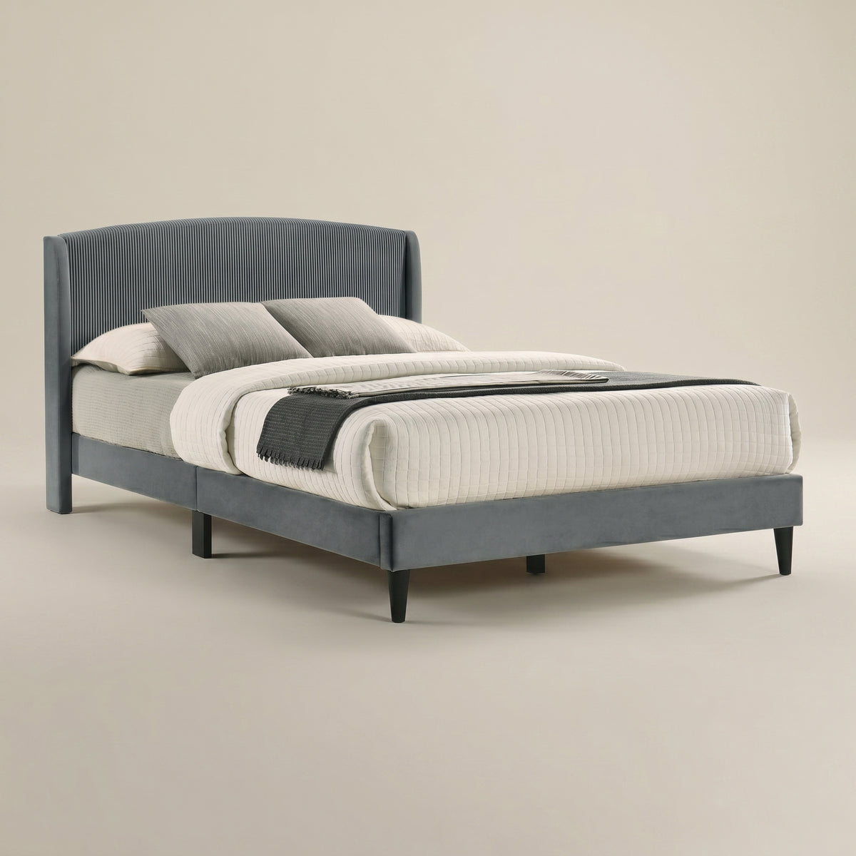 GALANO Queen Upholstered Platform Bed with Curved Headboard