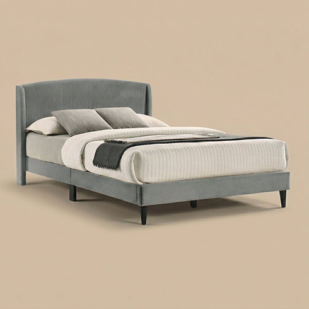 GALANO Queen Upholstered Platform Bed with Curved Headboard