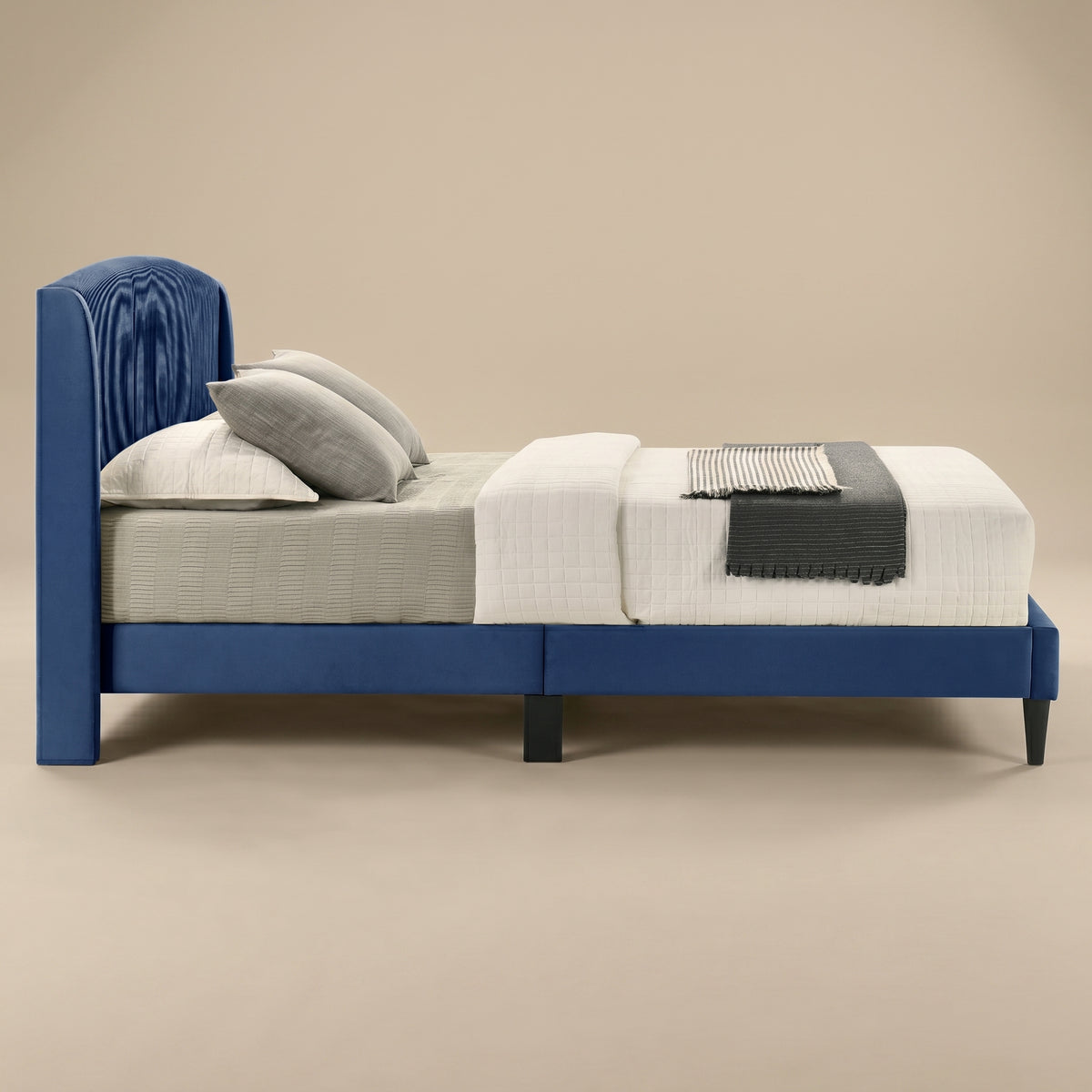 GALANO Queen Upholstered Platform Bed with Curved Headboard