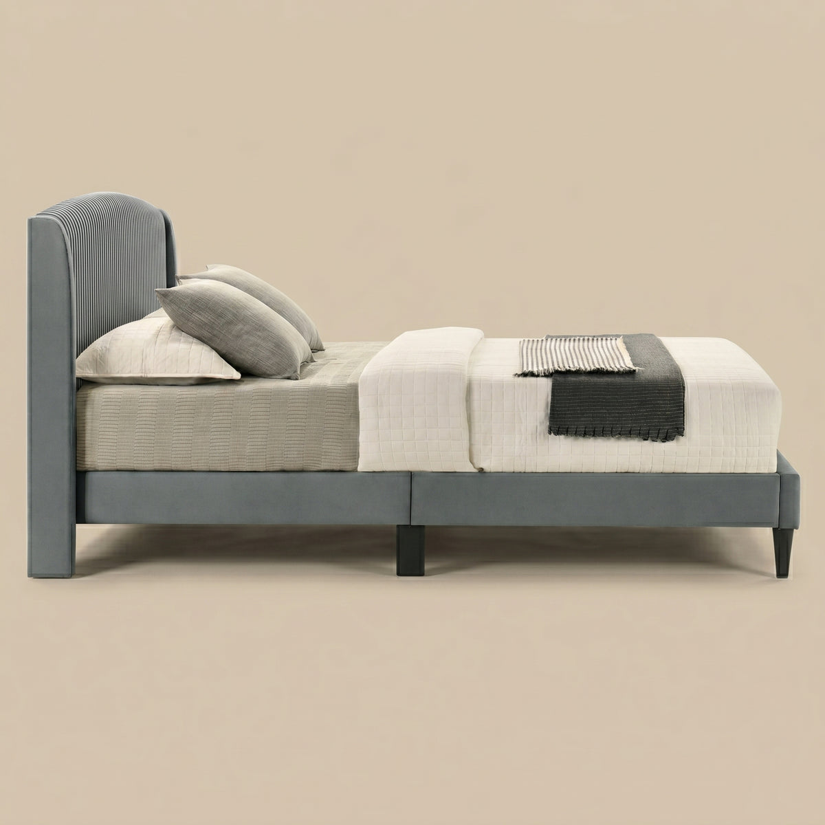 GALANO Queen Upholstered Platform Bed with Curved Headboard