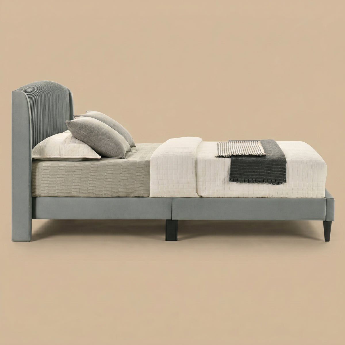 GALANO Queen Upholstered Platform Bed with Curved Headboard