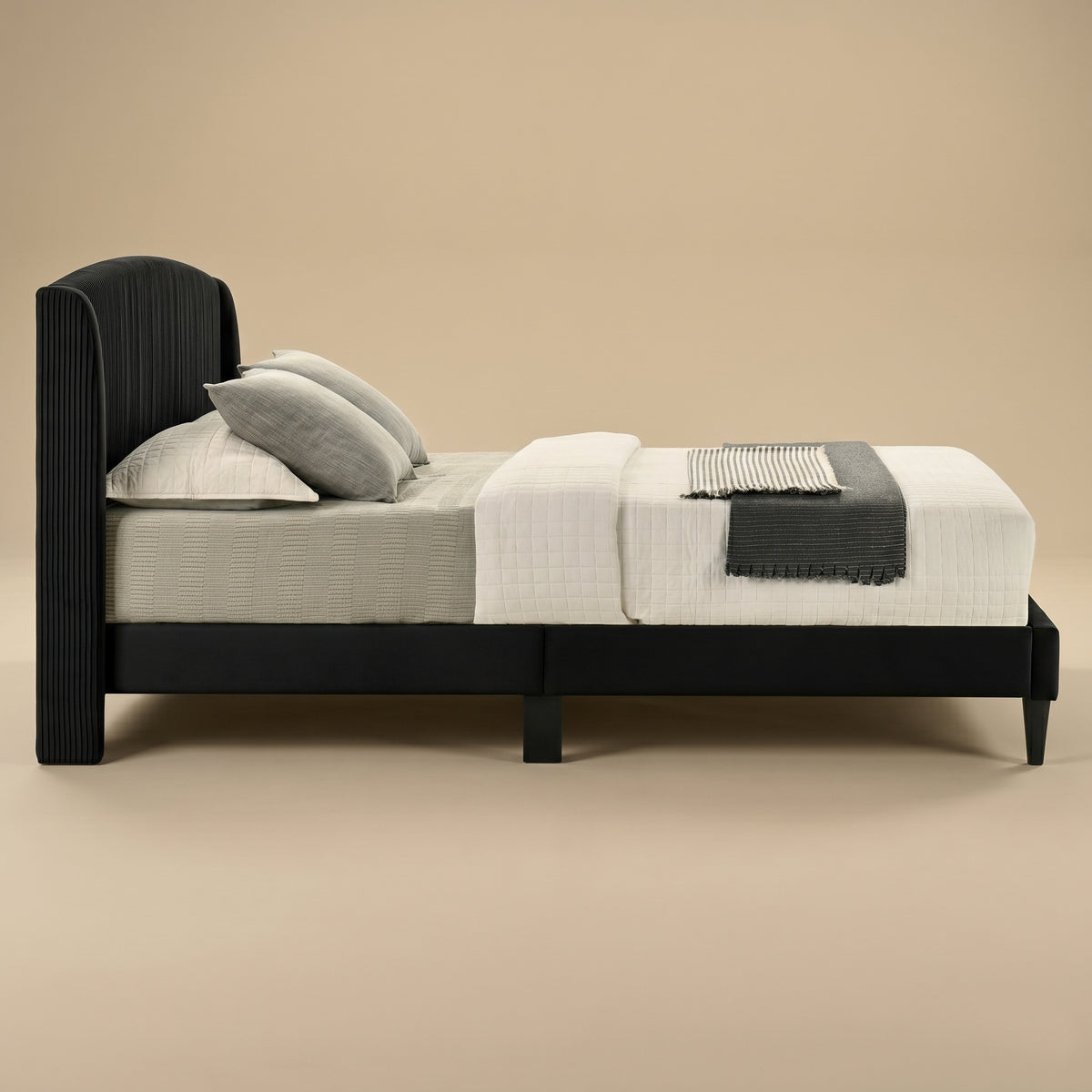 GALANO Queen Upholstered Platform Bed with Curved Headboard