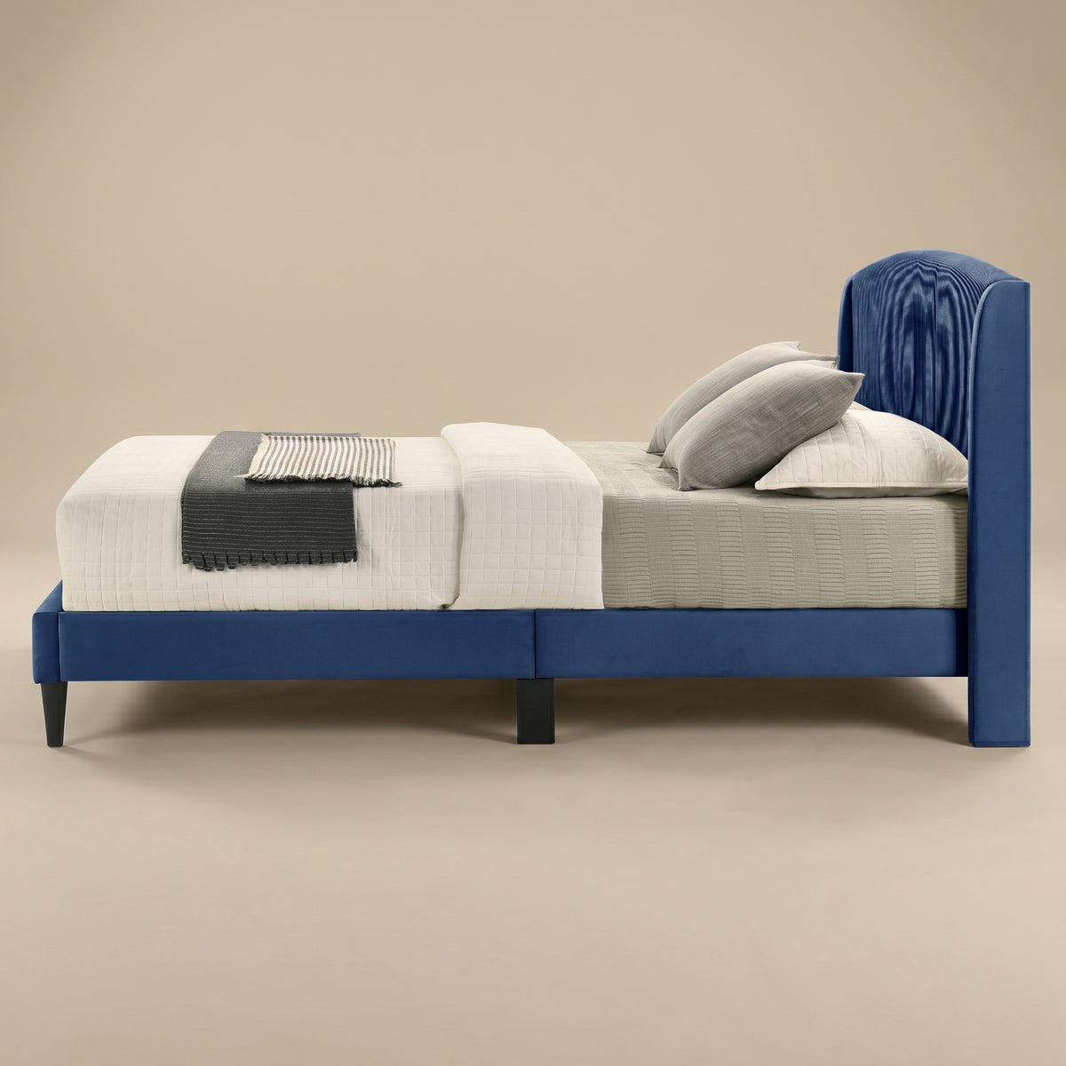 GALANO Queen Upholstered Platform Bed with Curved Headboard