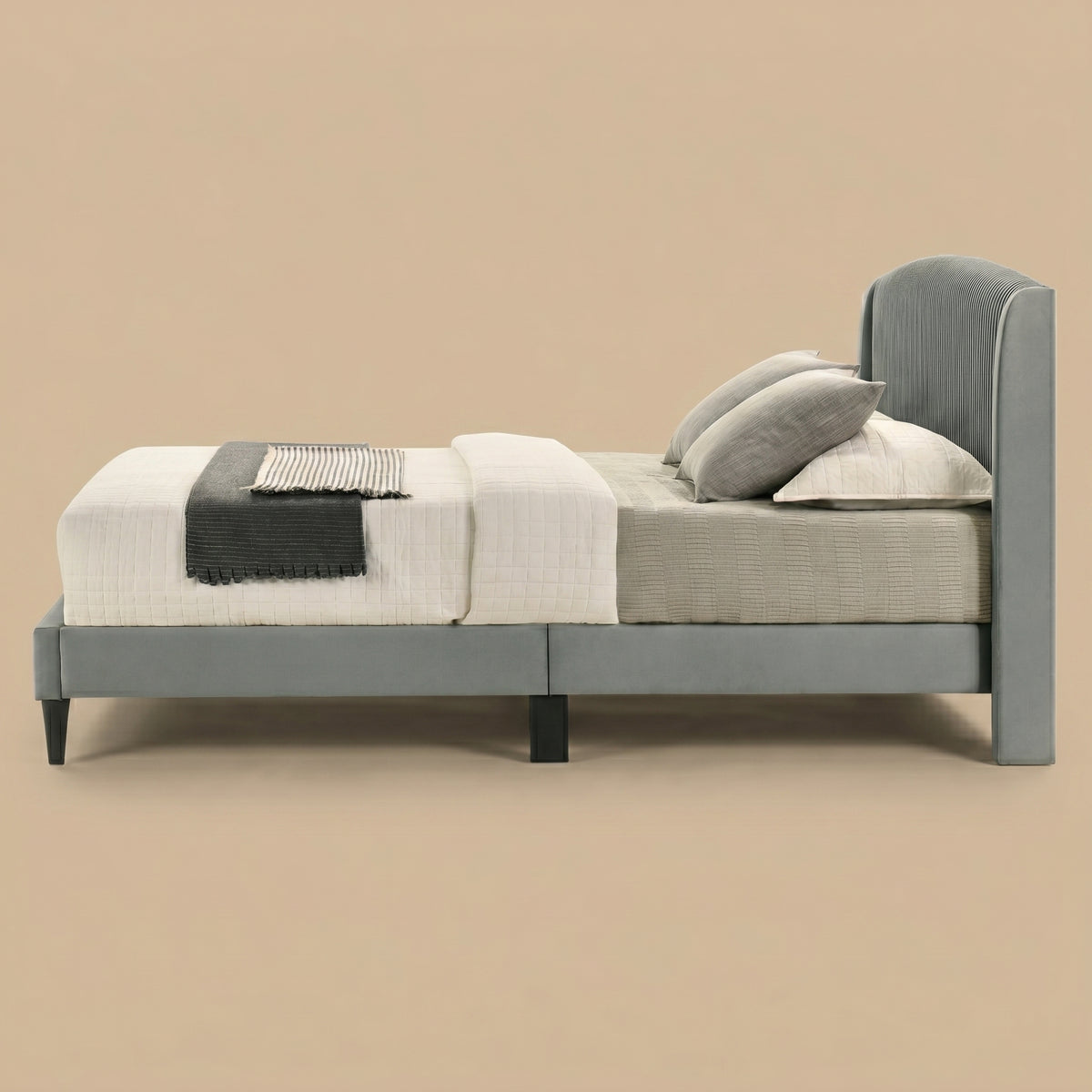 GALANO Queen Upholstered Platform Bed with Curved Headboard