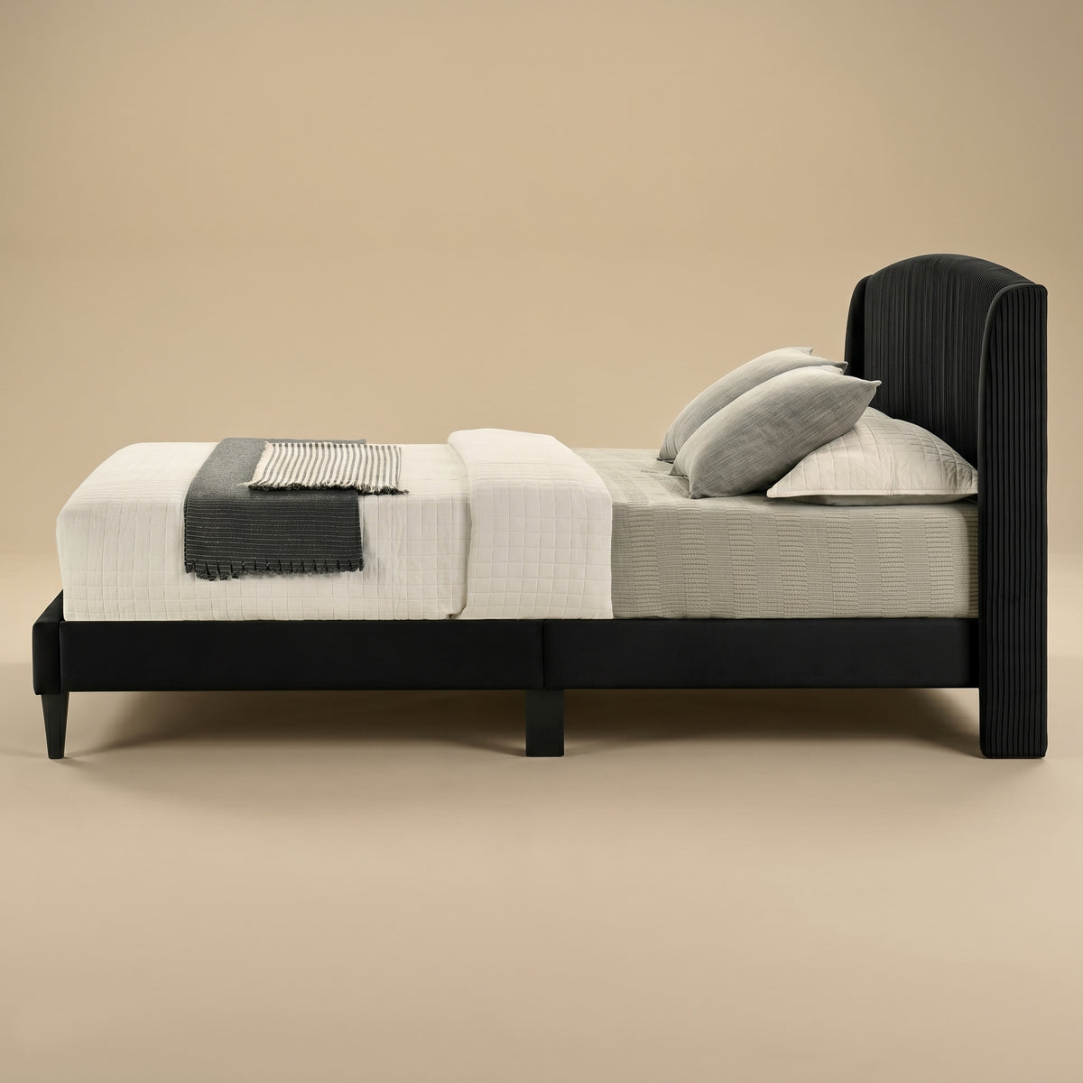 GALANO Queen Upholstered Platform Bed with Curved Headboard
