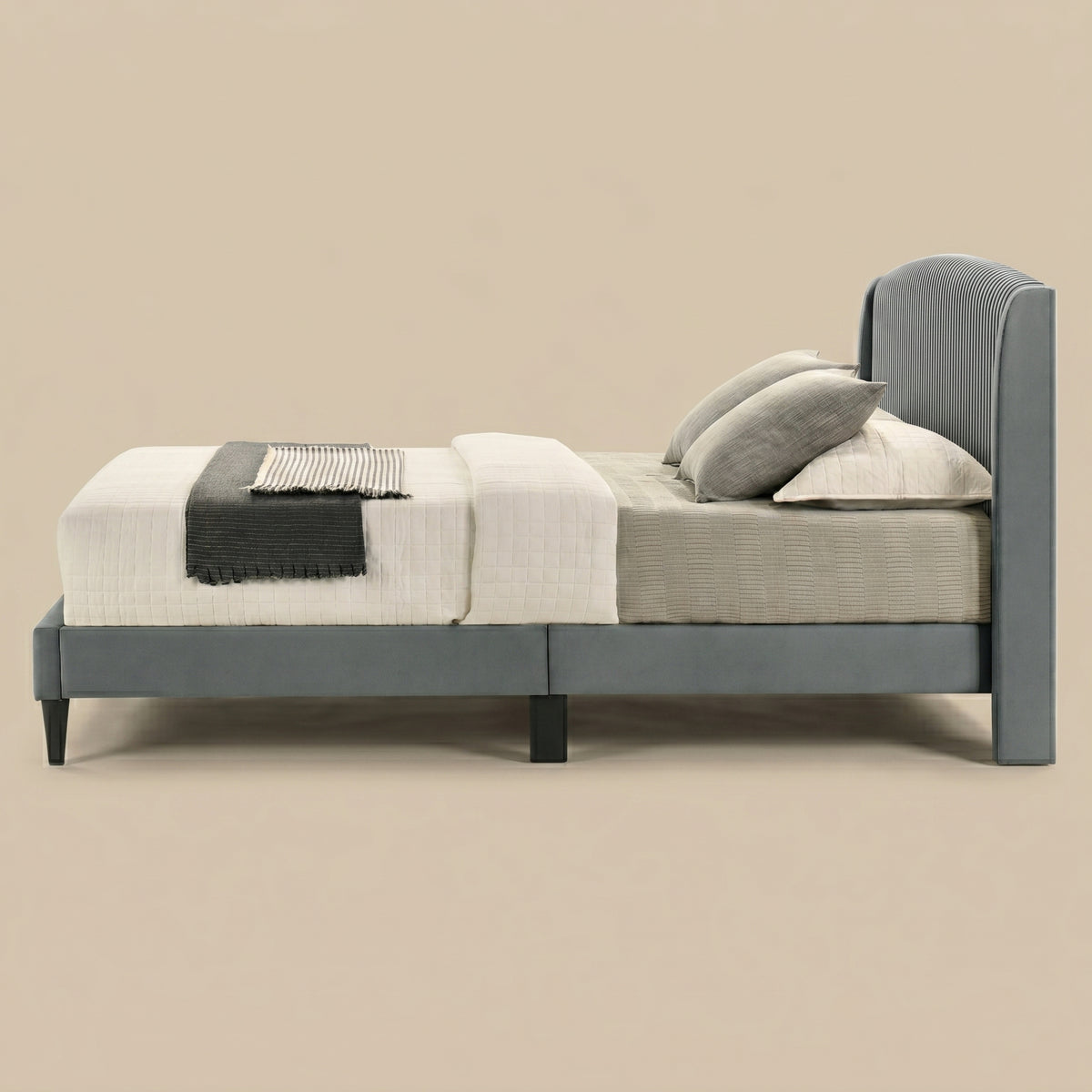 GALANO Queen Upholstered Platform Bed with Curved Headboard