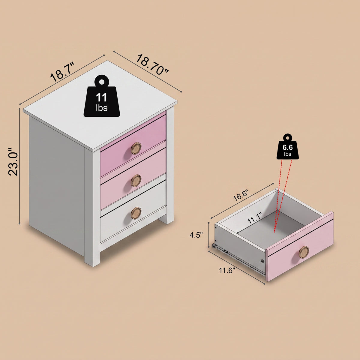 GALANO 3-Drawer Teen Nightstand, 23" H, 1-Piece