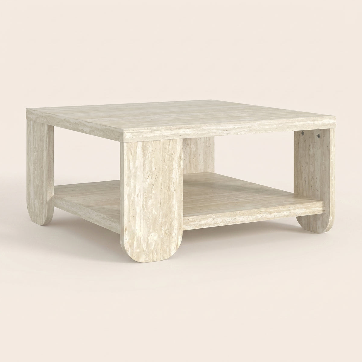 GALANO Modern Square Coffee Table with Shelf, 31.1", Travertine, 1-Piece