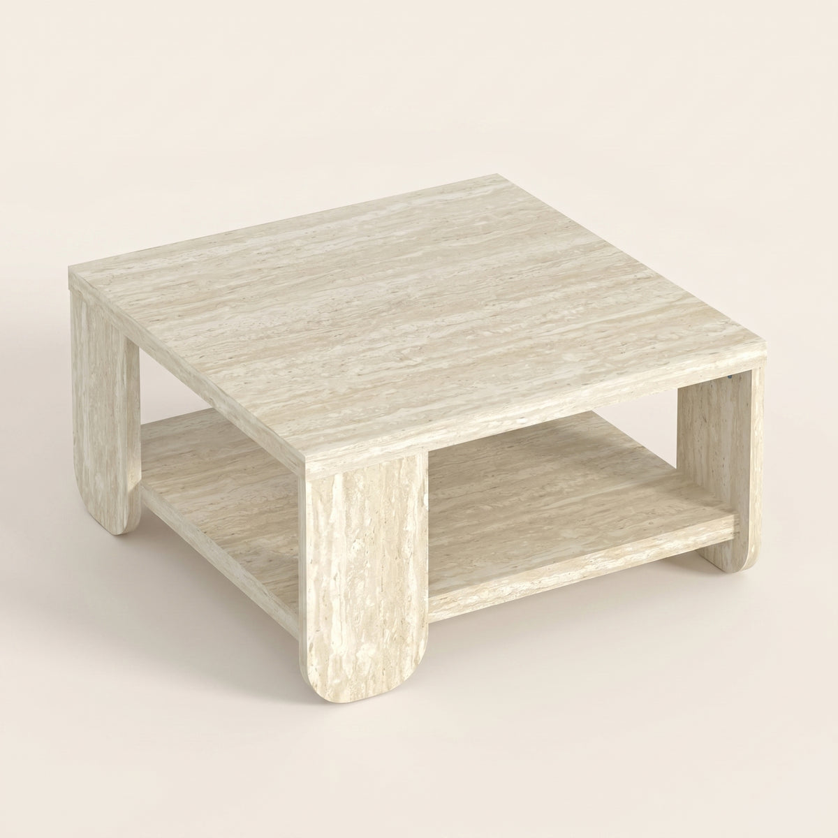 GALANO Modern Square Coffee Table with Shelf, 31.1", Travertine, 1-Piece