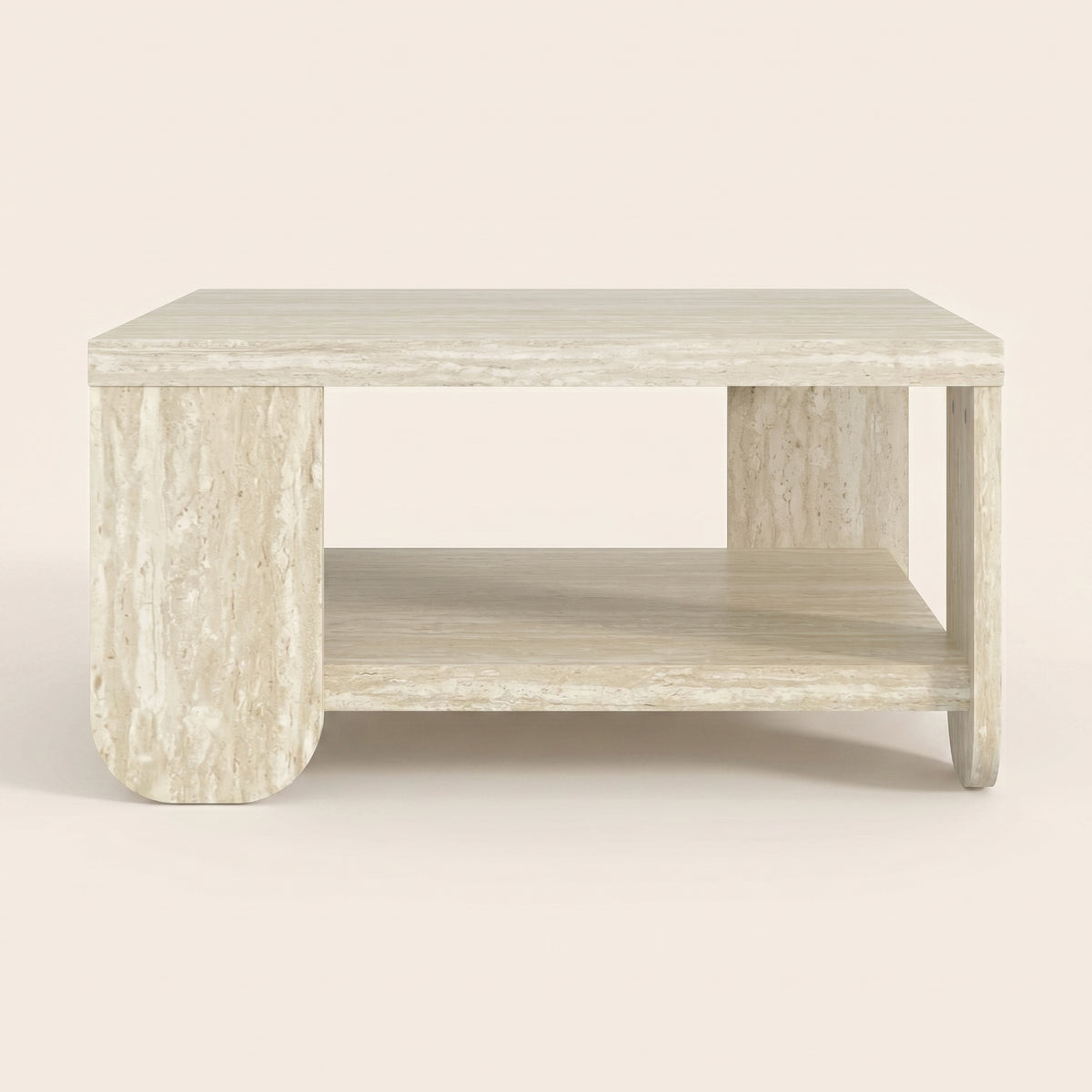 GALANO Modern Square Coffee Table with Shelf, 31.1", Travertine, 1-Piece