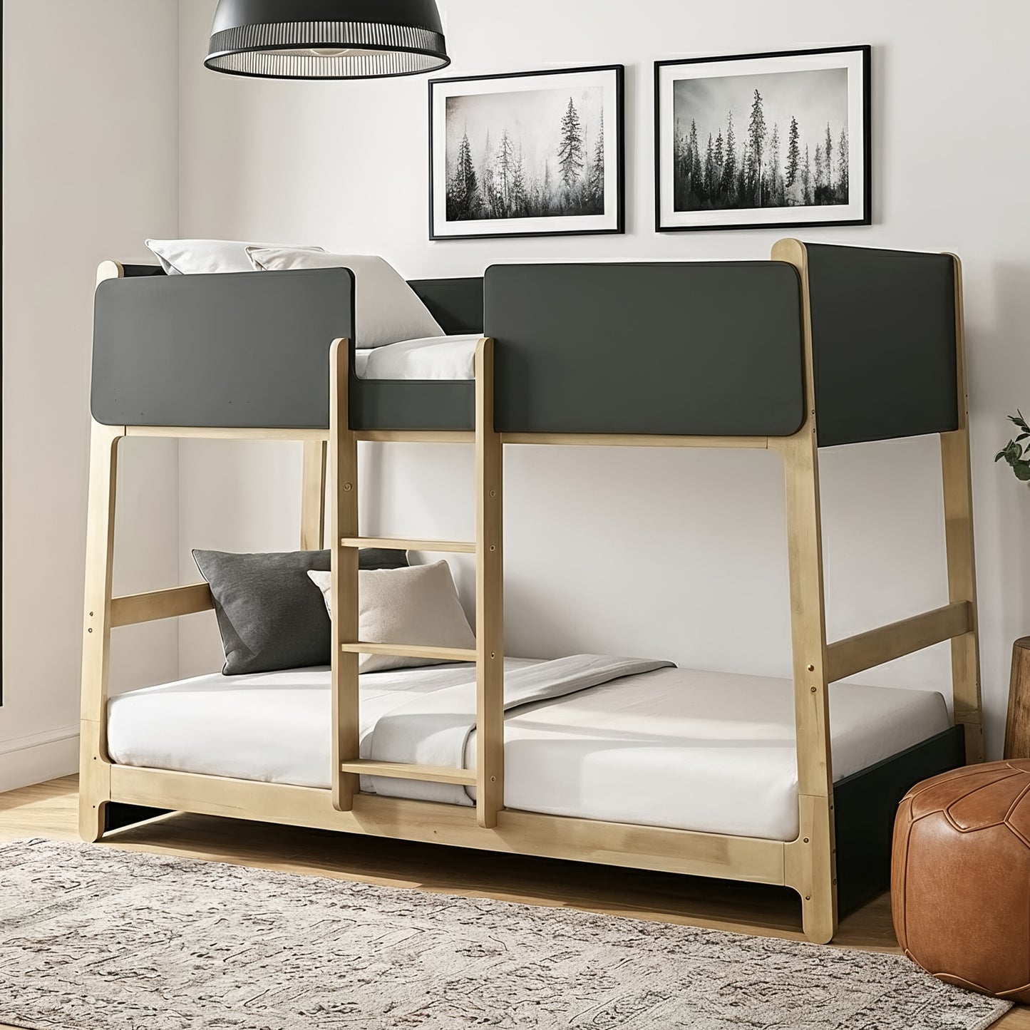 Galano Modern Wood Bunk Bed with Integrated Ladder 82.4" W x 42.2" D x 61.9" H