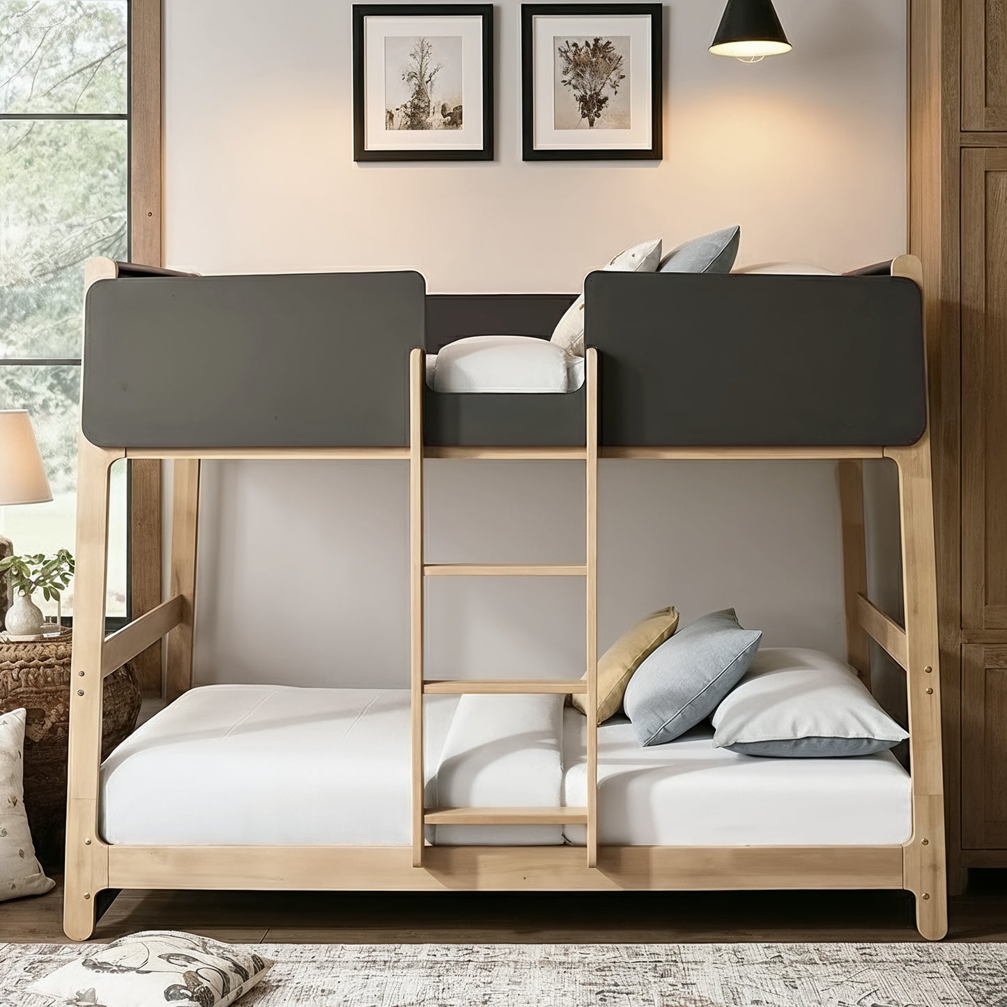 Galano Modern Wood Bunk Bed with Integrated Ladder 82.4" W x 42.2" D x 61.9" H