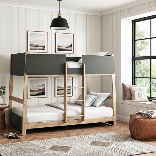 Galano Modern Wood Bunk Bed with Integrated Ladder 82.4" W x 42.2" D x 61.9" H