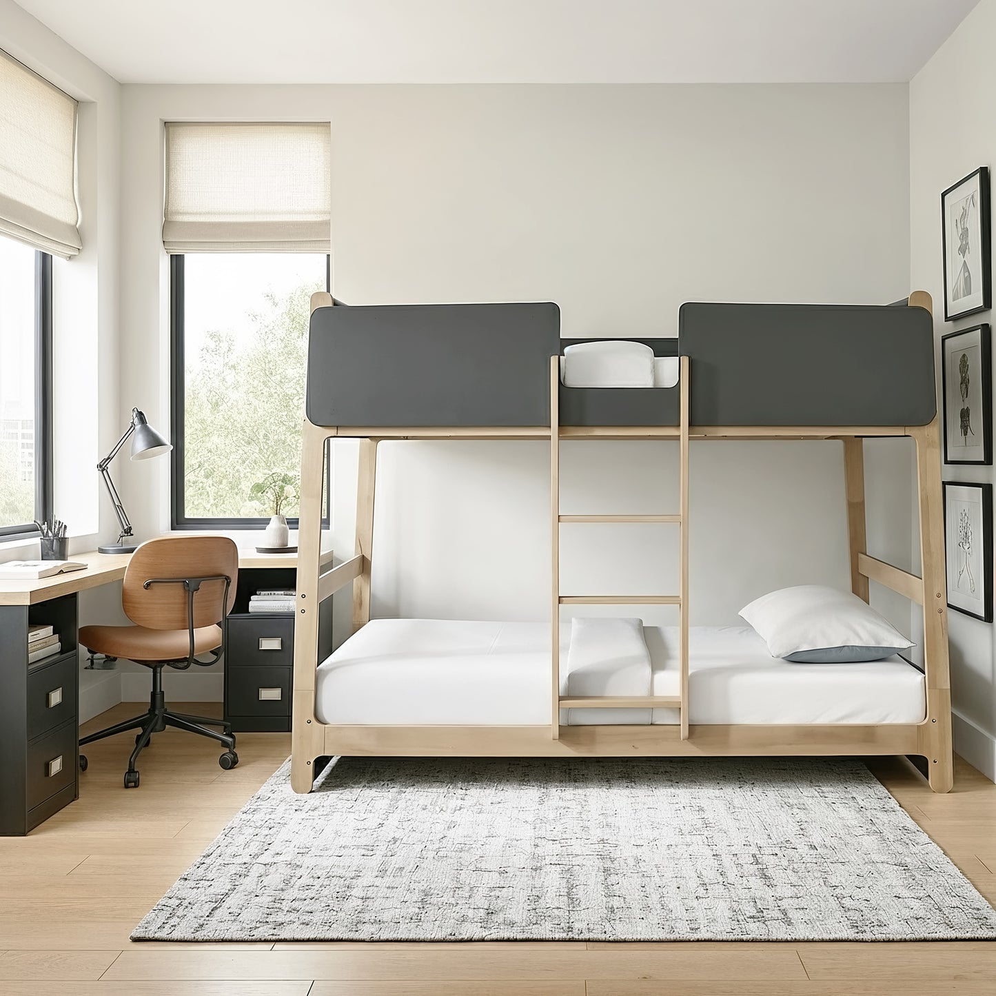 Galano Modern Wood Bunk Bed with Integrated Ladder 82.4" W x 42.2" D x 61.9" H