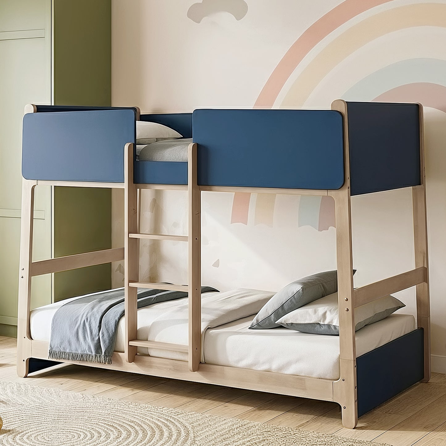 Galano Modern Wood Bunk Bed with Integrated Ladder 82.4" W x 42.2" D x 61.9" H