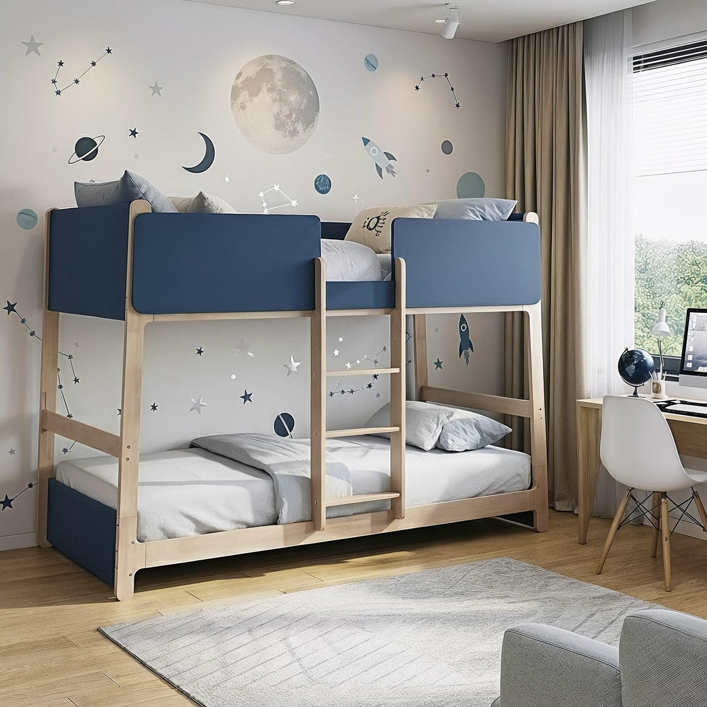 Galano Modern Wood Bunk Bed with Integrated Ladder 82.4" W x 42.2" D x 61.9" H