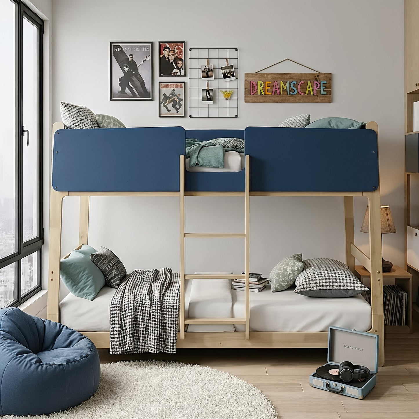 Galano Modern Wood Bunk Bed with Integrated Ladder 82.4" W x 42.2" D x 61.9" H