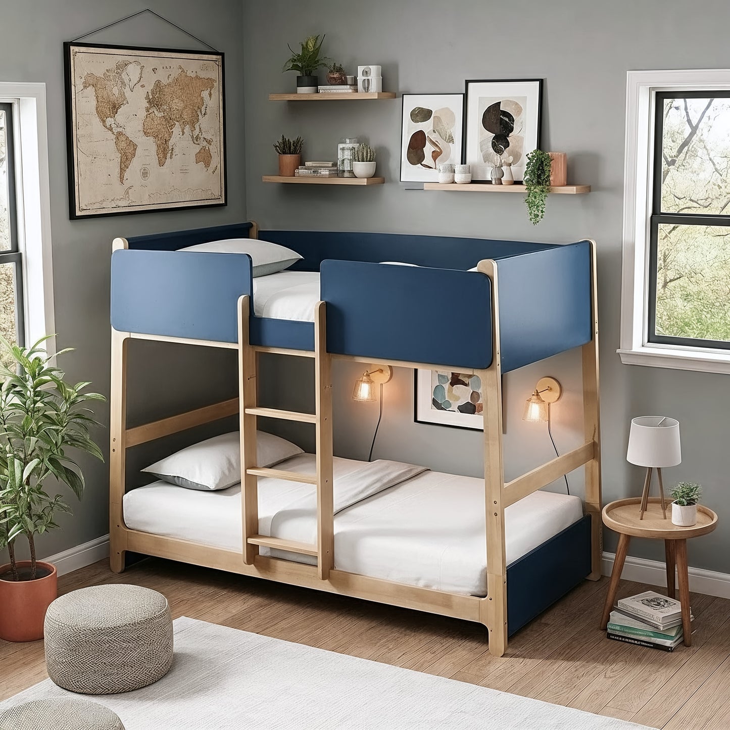 Galano Modern Wood Bunk Bed with Integrated Ladder 82.4" W x 42.2" D x 61.9" H