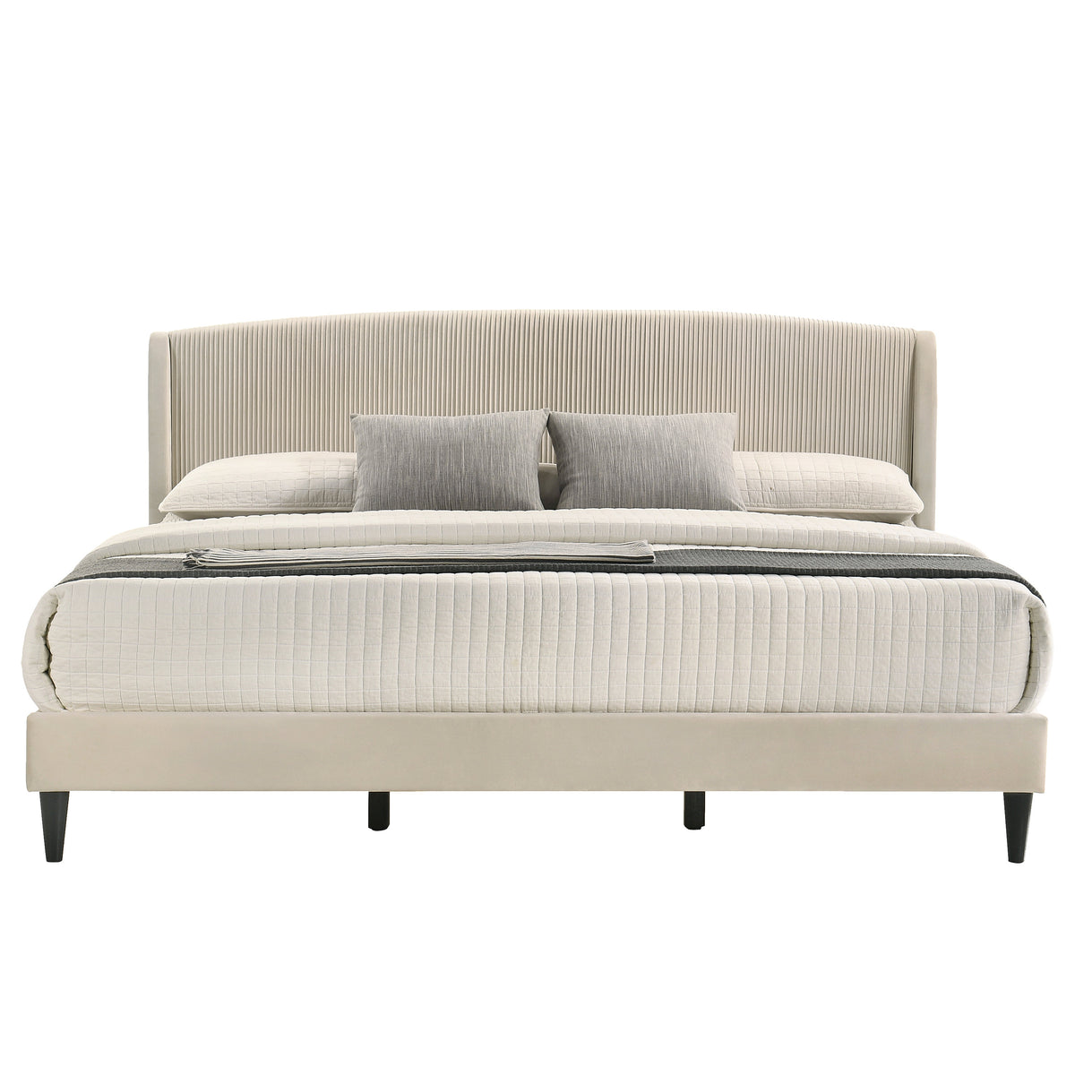 GALANO King Upholstered Platform Bed with Curved Wingback Headboard, No Box Spring Required