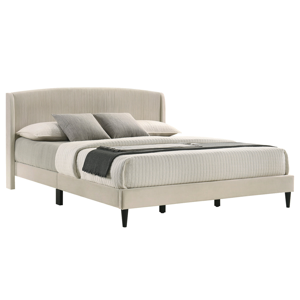 GALANO King Upholstered Platform Bed with Curved Wingback Headboard, No Box Spring Required