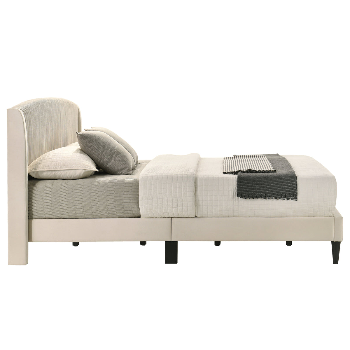 GALANO King Upholstered Platform Bed with Curved Wingback Headboard, No Box Spring Required