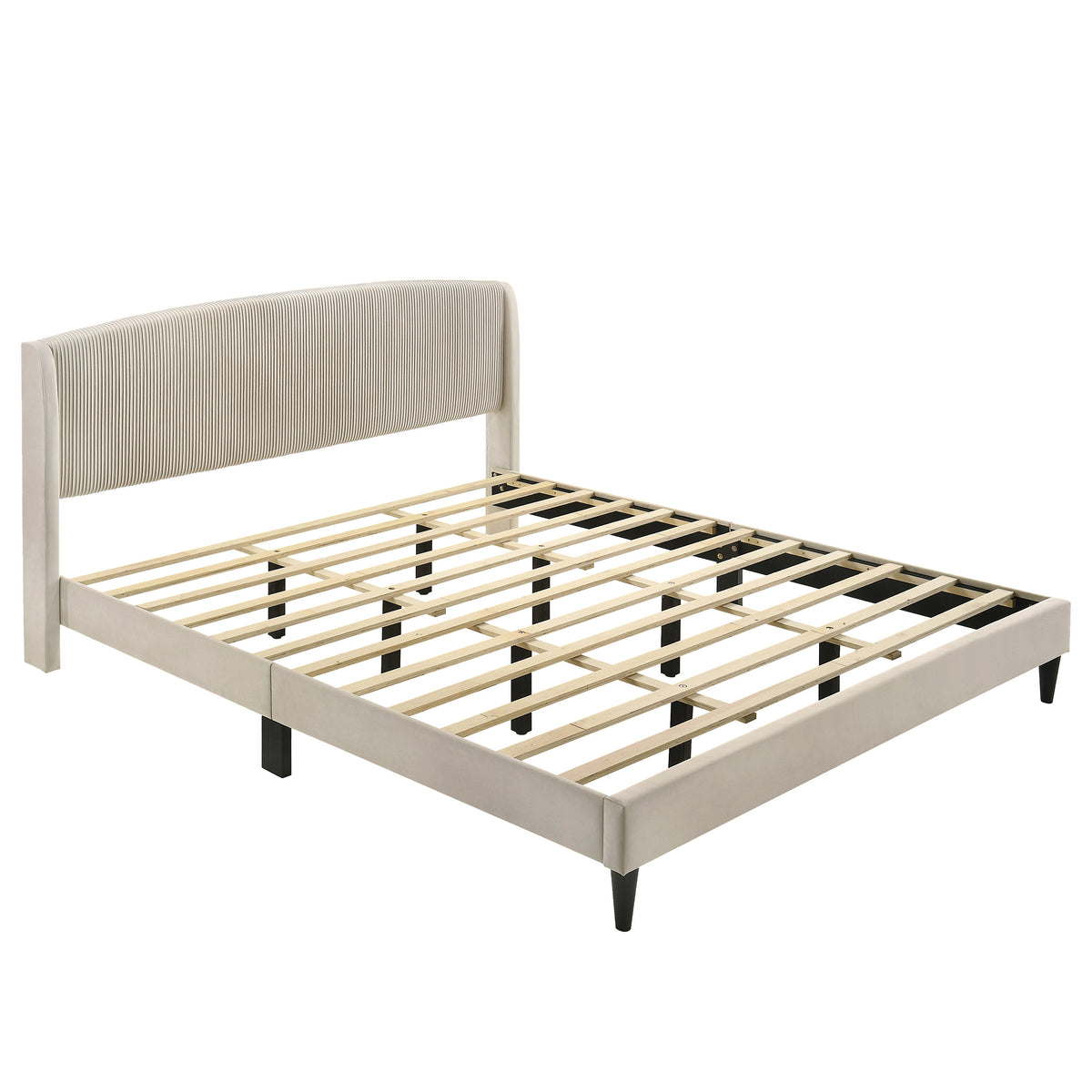 GALANO King Upholstered Platform Bed with Curved Wingback Headboard, No Box Spring Required