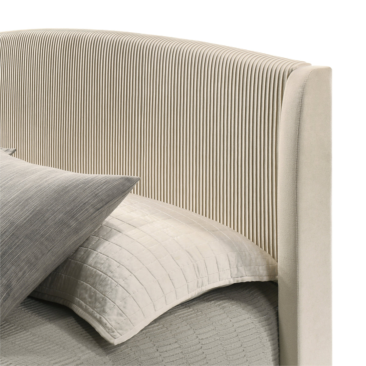 GALANO King Upholstered Platform Bed with Curved Wingback Headboard, No Box Spring Required