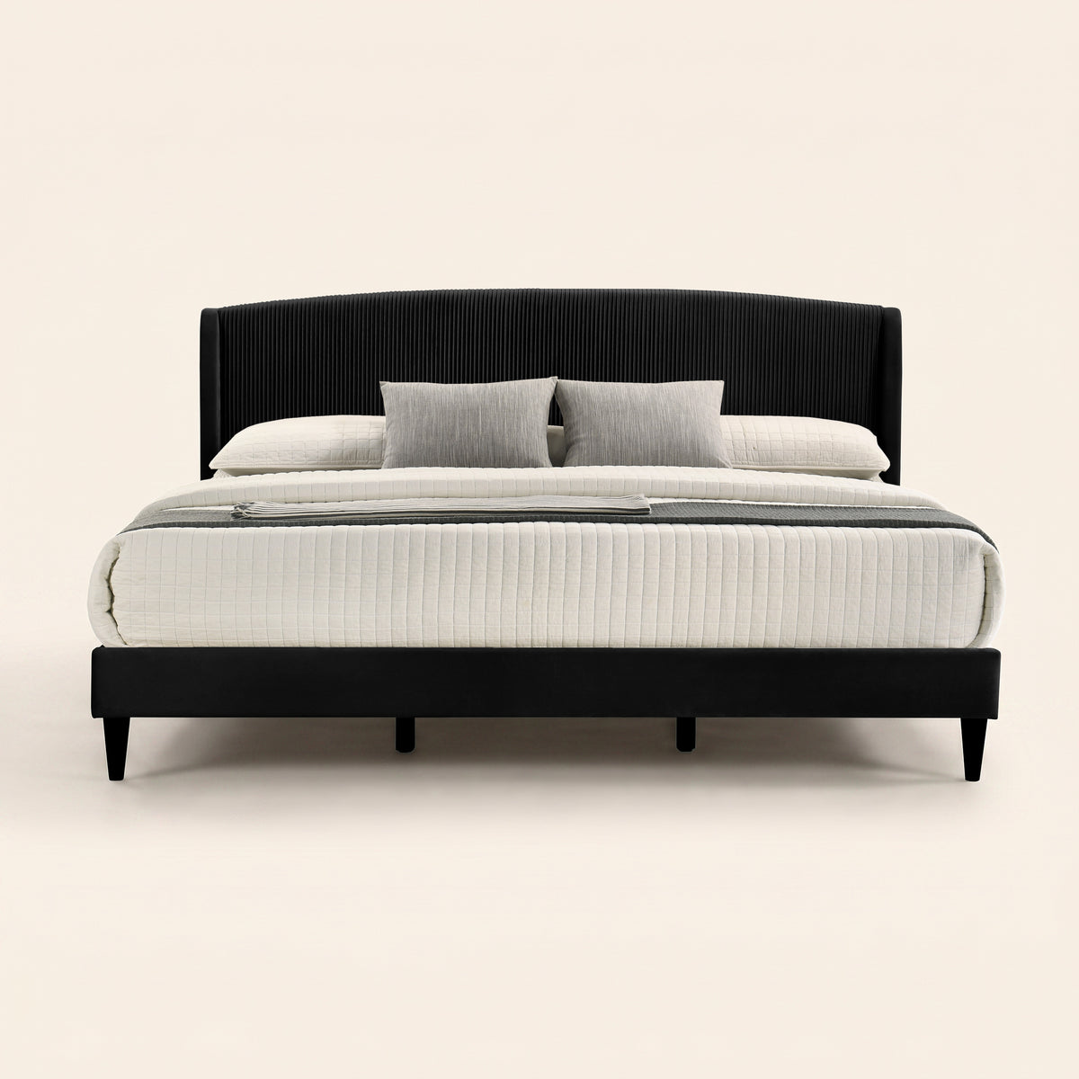 GALANO King Upholstered Platform Bed with Curved Wingback Headboard, No Box Spring Required